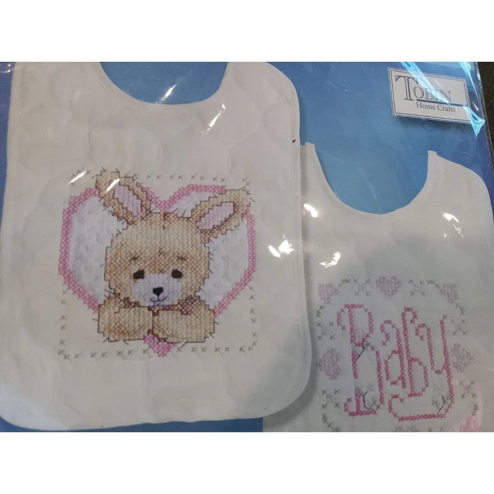 Tobin Baby set of two bibs cross stitch kit brand‎ new BUNNY craft